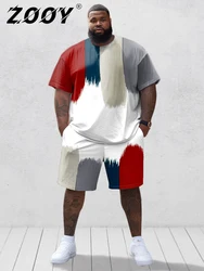 L-9XL Short sleeved T-shirt Shorts Set Plus Size Men Leisure Street Fashion Electronic Tie Dye Layered Print Two Piece Set ZOOY