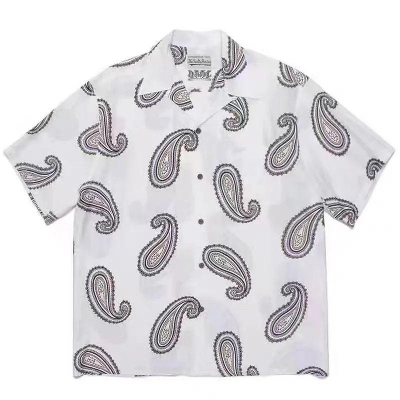 AI Brand WACKO MARIA Cashew Flower Shirt Summer Beach Style Loose Mens Womens Hip Hop Hawaii Short Sleeve Shirt