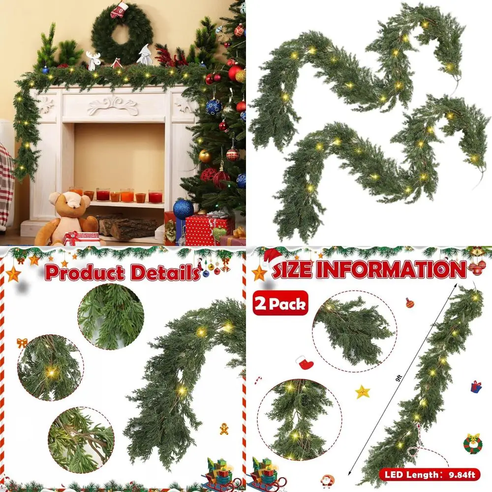 

9ft Realistic Deluxe Cedar Garland with Lights, Artificial Cypress for Christmas Decor - Indoor/Outdoor