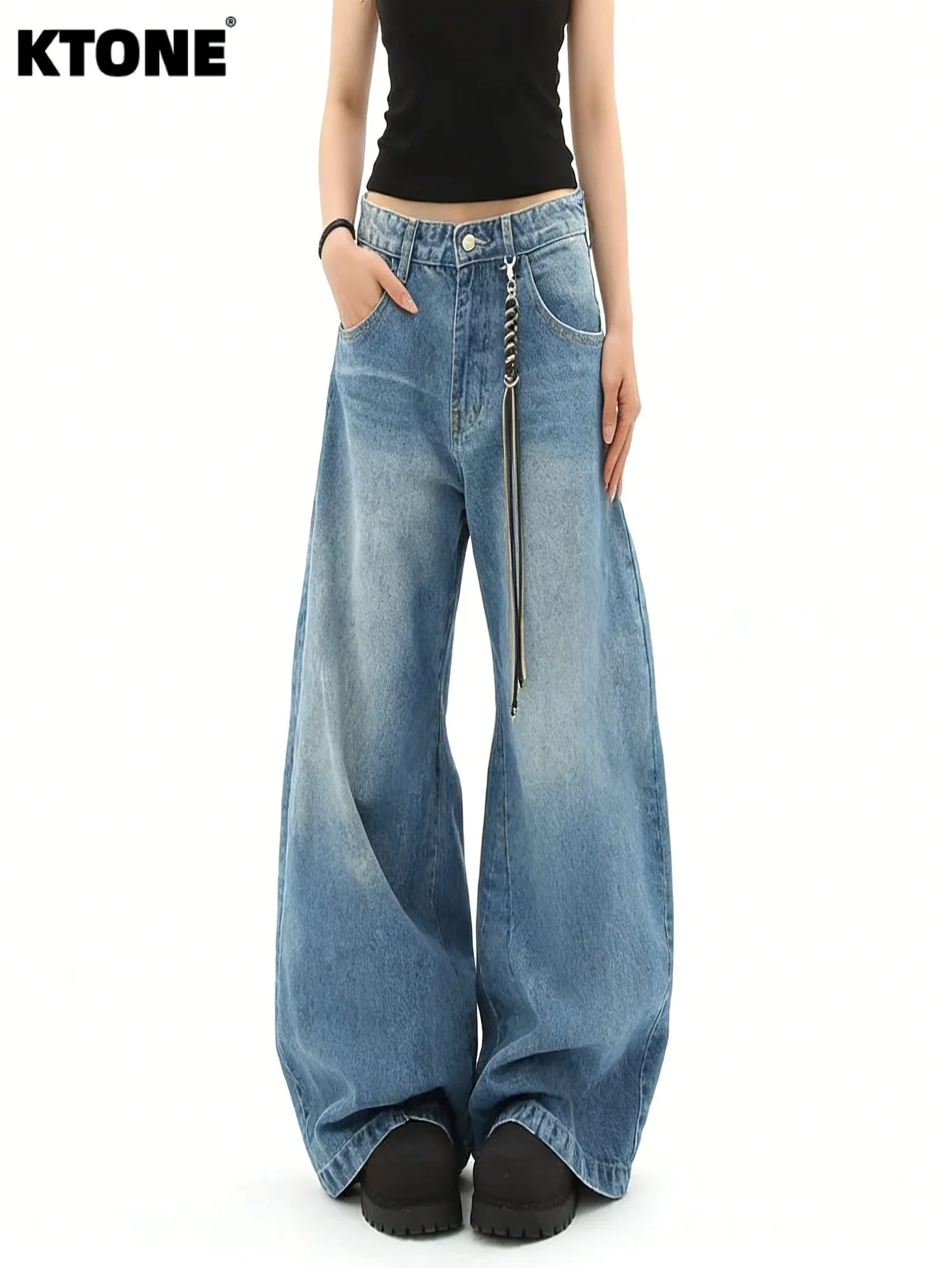

Men's Loose Blue Jeans Pants Unisex Y2k Drip Fashion Daily Casual Wear No accessories or belts included
