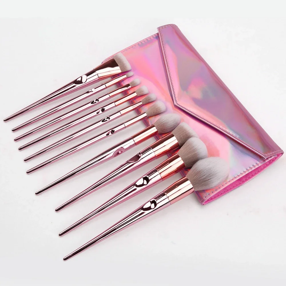 Private Label Pink Laser Bag Thumb Makeup Brush Set Custom Logo Powder Soft Fluffy Portable Beauty Make Tools Makeup Wholesale