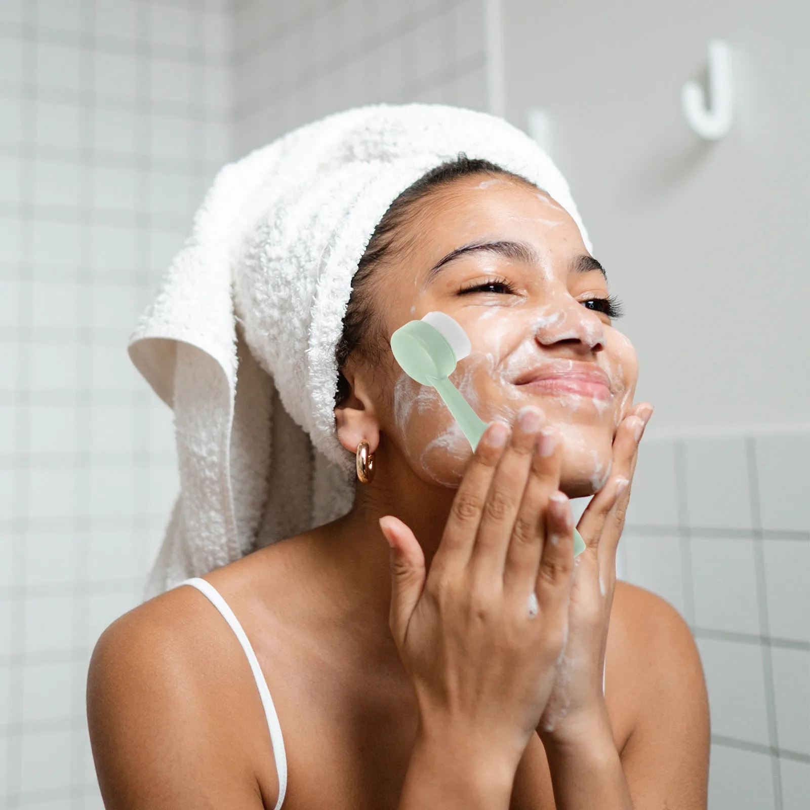 Gezichtsreinigingsborstel Zacht natuurlijk haar Gezichtswas Scrubber Exfoliërend Huidverzorgingshulpmiddel Diepe poriënreiniging Reizen Compact