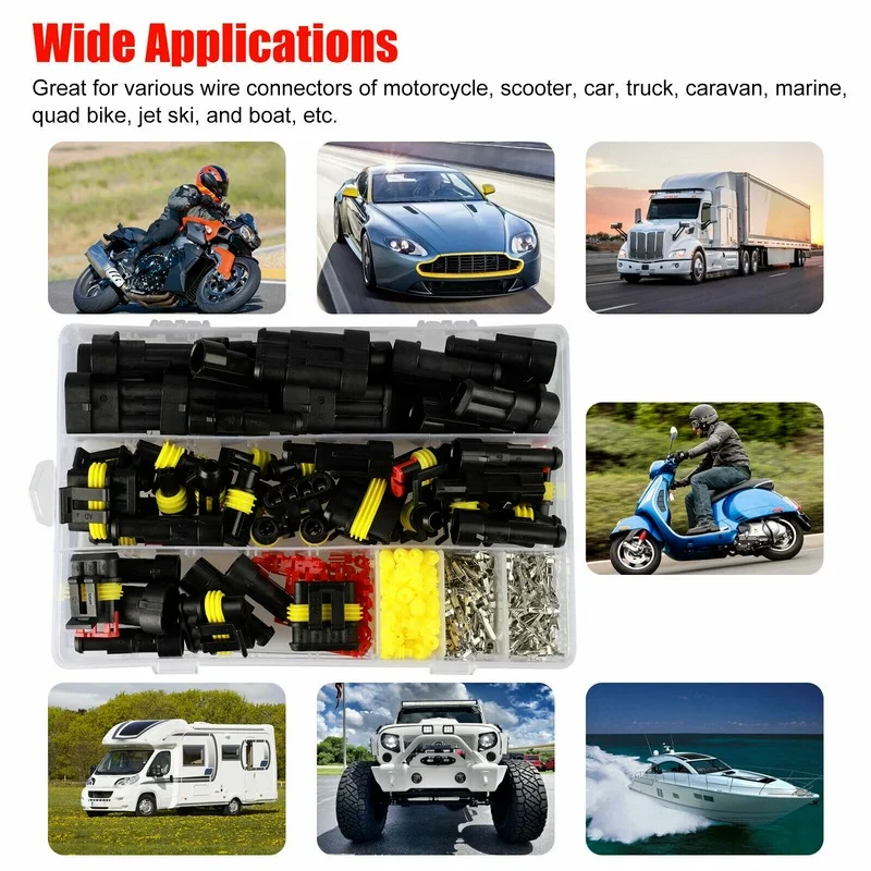 Carro Auto fio elétrico Conector Plug Set, Terminais Crimp à prova d'água, 1 Pin, 2 Pin, 3 Pin, 4 Pin, 408Pcs