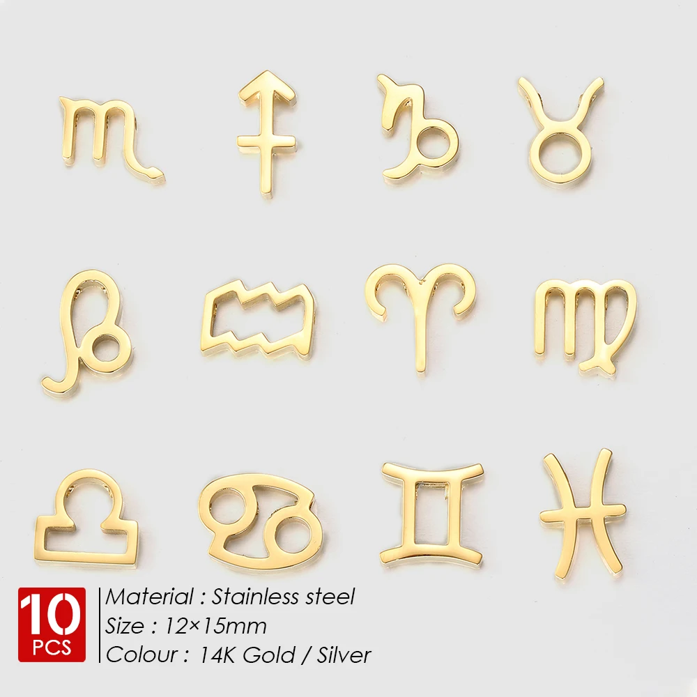 eManco 10PCS Not Darken Stainless Steel Zodiac Sign Charms for Making Necklace or Bracelets Women's Fashion Jewelry Wholesale