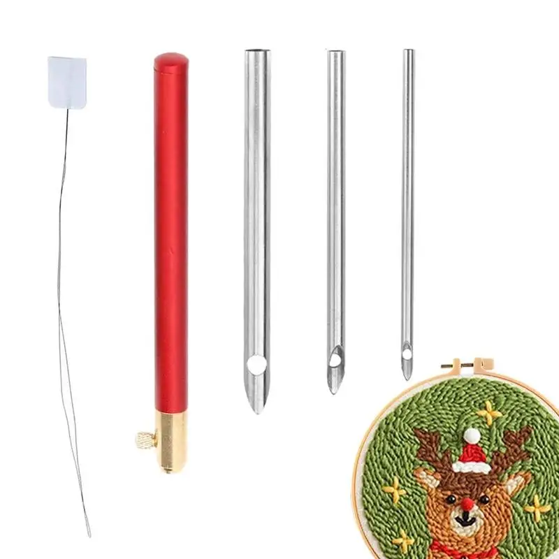 Embroidery Punch Needle Portable Set Punch Needles With Exchangeable Head Sewing Needle Stainless Steel With Adjustable Length