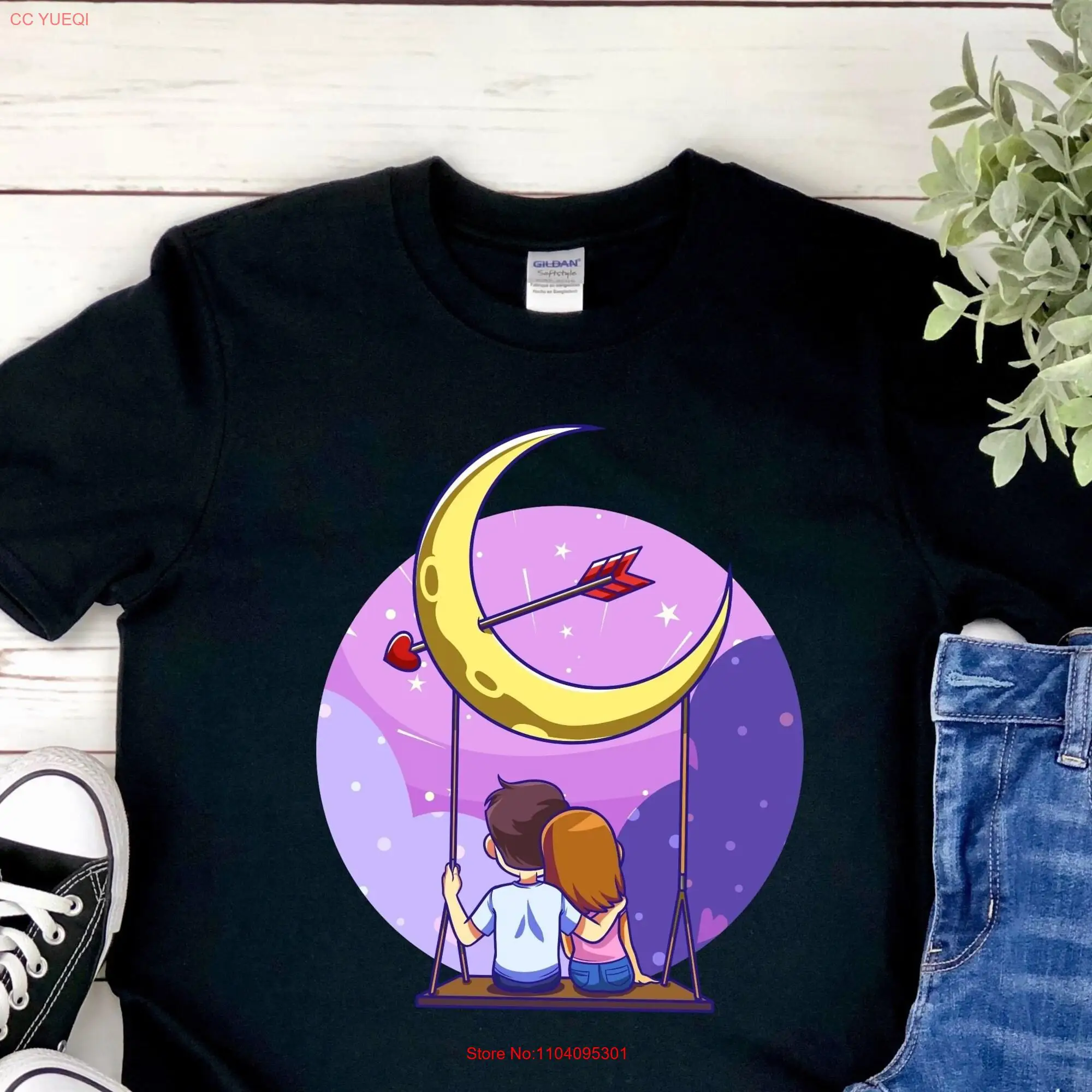 Pastel Goth Lover Young Couple Sitting On A Swing T shirt Moonlight Crescent Moon Occult Romantic Night Sweater Aesthetic