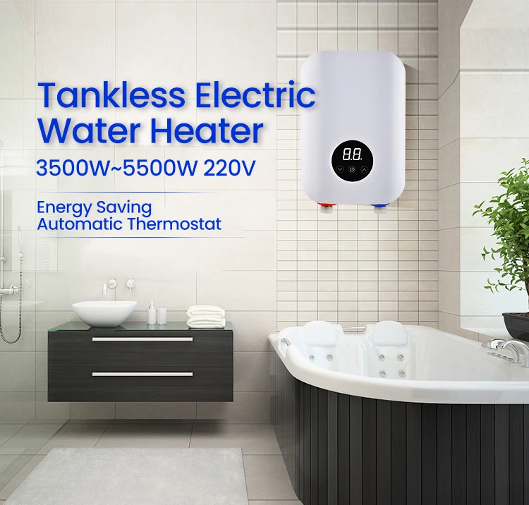 Calentador de agua instantáneo eléctrico montado en la pared sin tanque, 3500w, 220v, sin tanque, con control táctil, para el hogar y el hotel, uso múltiple de fábrica