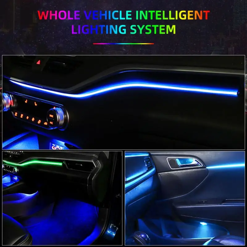 22 In 1 LED Strip Symphony Ambient Light 64 Color RGB Interior Atmosphere Lighting Universal Car Acrylic Guide Fiber Optic Lamp