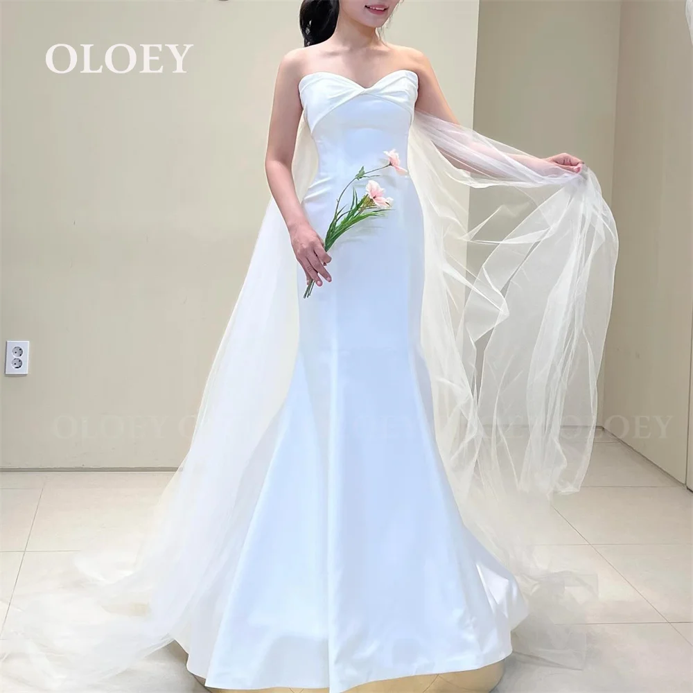 

OLOEY Elegant Ivory Mermaid Wedding Dress Sweetheart Neck Sleeveless Bridal Gown Floor Length Pleated Satin Corset Customized