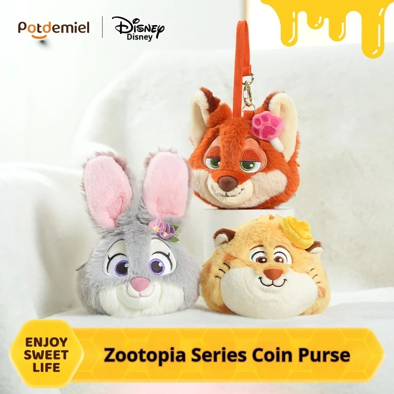 Disney Zootopia Judy Nick leopardo oficial cartera auricular portátil Mini llavero lindo dibujos animados monedero de felpa colgante Decoración
