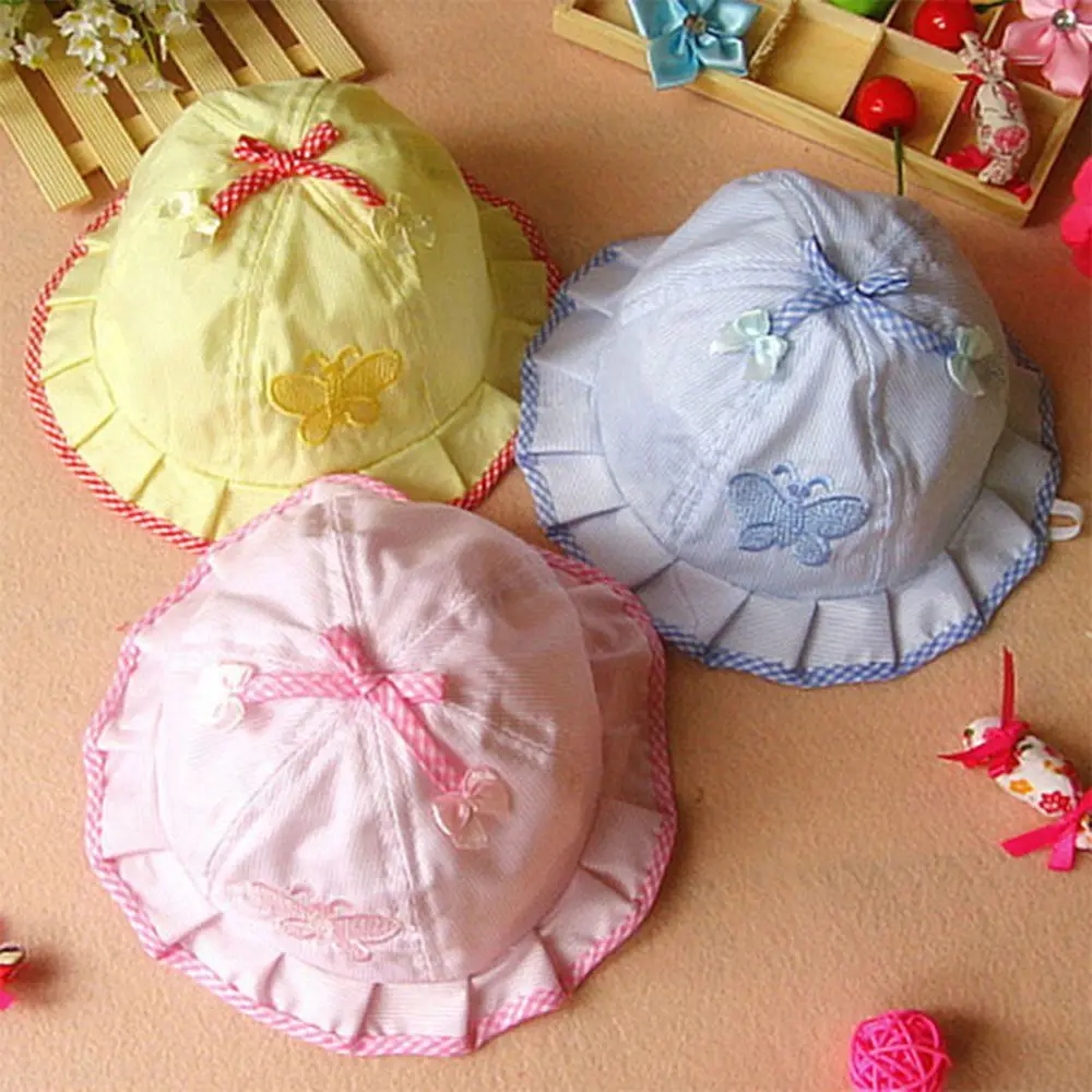 Fashion Top Selling Summer  Style for Girls Baby Cotton Caps Infant Sun Hats Cotton Baby Hats Baby Butterfly Hats DIY