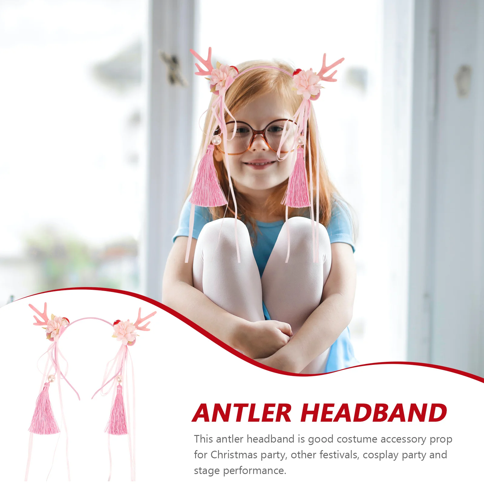 

Tassel Flower Headdress Holiday Headwear Antler Headband Small Headbands Antlers Cute Deer Horn Floral Hair