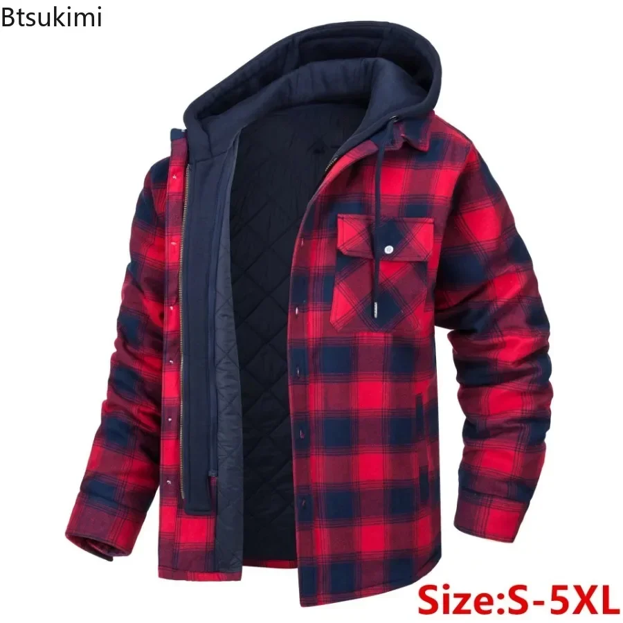 2024 Men\'s Winter Warm Jacket Coats Clothing Casual Hooded Shirts Jacket Men Thicker Cotton Warm Coats Loose Jacket Coats Male