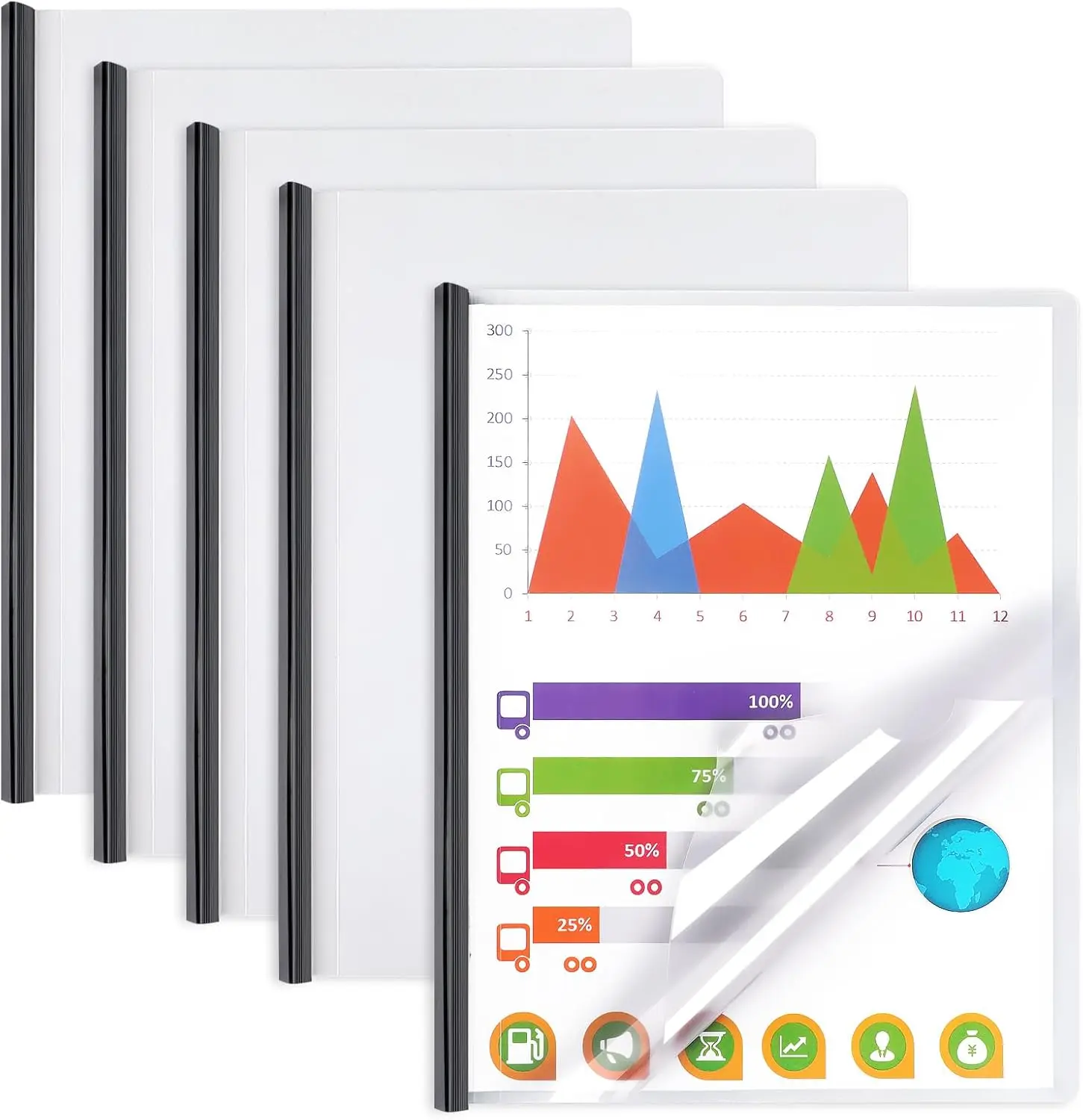 

Clear Sliding Bar Report Covers for A4 and Letter Size, 70 Sheet Capacity, Ideal for School Business Presentations