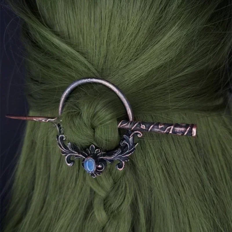 Gothic Style Retro Headwear Crow Skull Moonlight Stone Deer Antler Design Temperament Mysterious Hairpin Viking Decoration