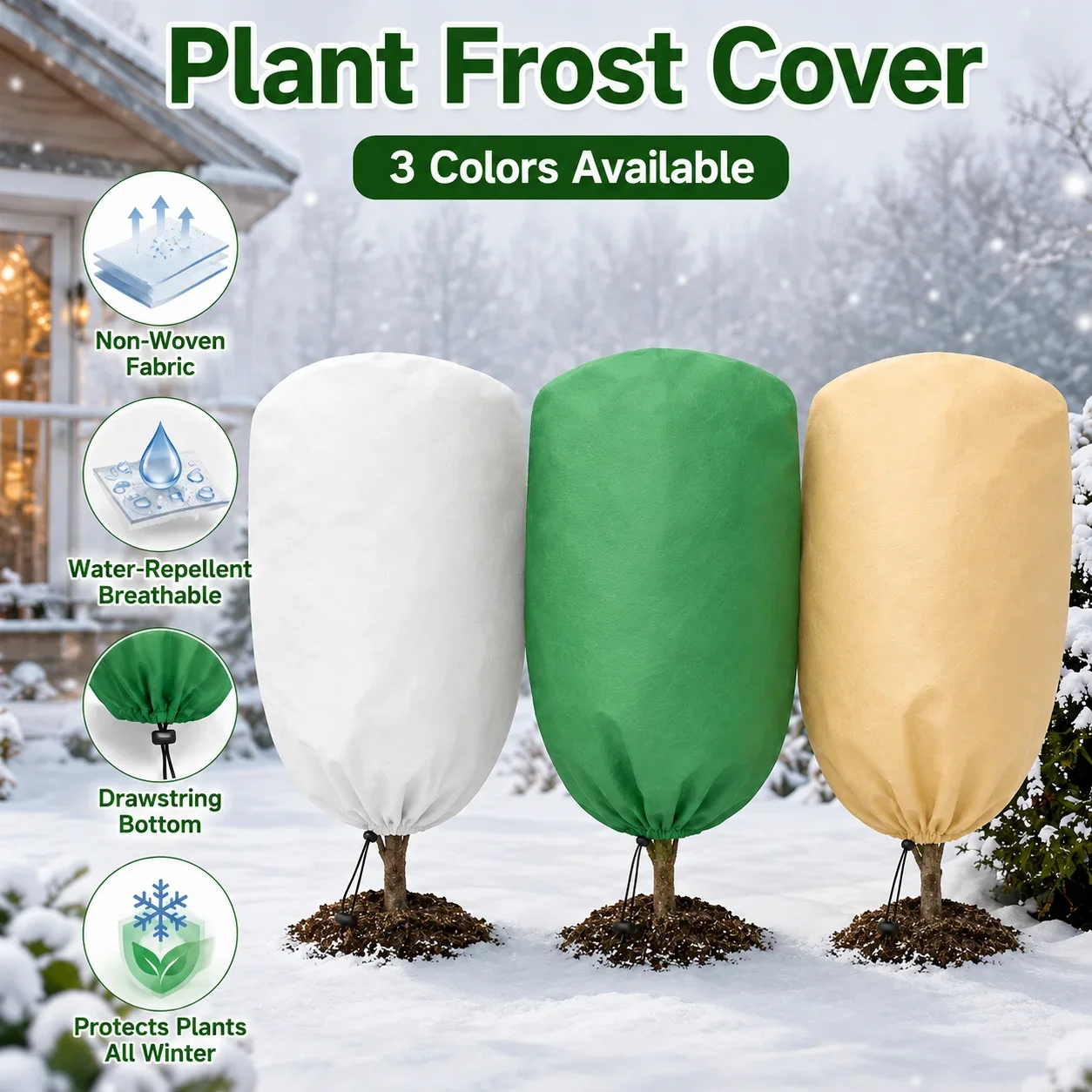 Non-Woven Winter Plant Frost Protection Cover with Drawstring, Anti-Freeze Cold Weather Warm Bag for Trees Shrubs Outdoor Garden
