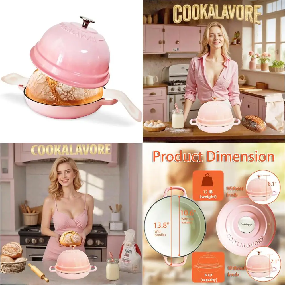 

Enamel Bread Oven for Sourdough Baking, 6-Quart Capacity, 10.5-Inch Diameter with Lid, Perfect for Homemade Bread, Pink