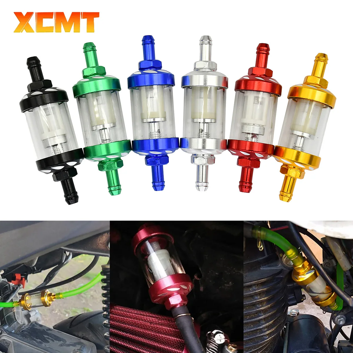 Motocross 8mm CNC Aluminum Alloy Glass Motorcycle Gas Fuel Gasoline Oil Filter Moto Accessories for ATV Enduro Dirt Pit Bike