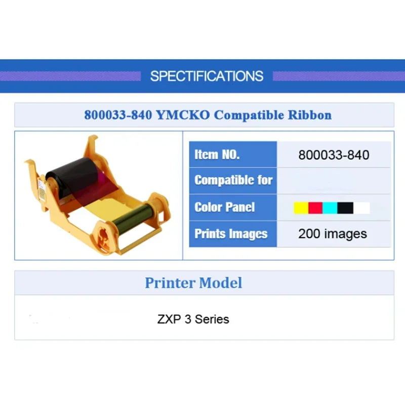 Hot SalesCompatible Zebra 800033-840 Color Ribbon YMCKO 200 Prints For Zebra ZXP3 Card Printer