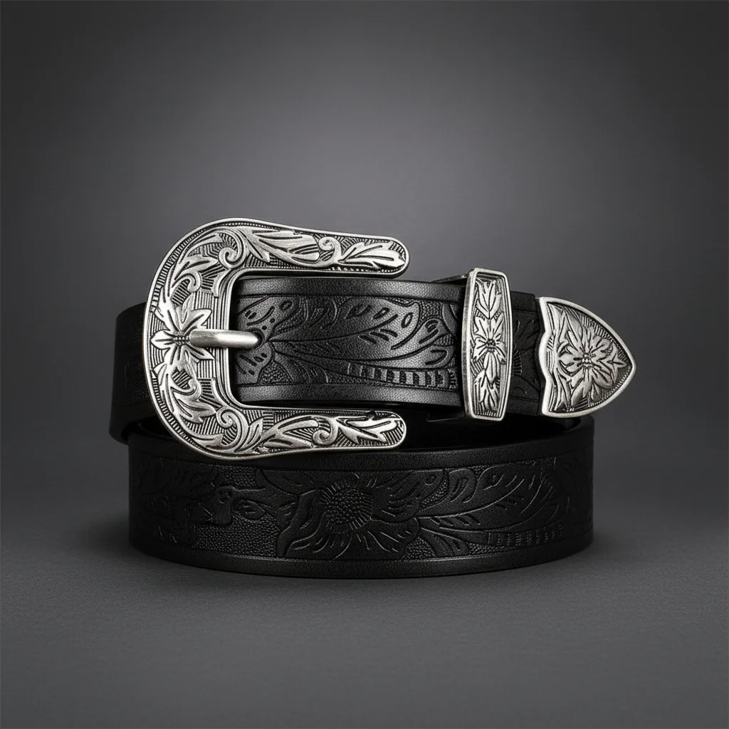 

Ретро-ремень для девушек с тиснением, черный, из искусственной кожи, регулируемый, в западном стиле, подходит для большинства женщин