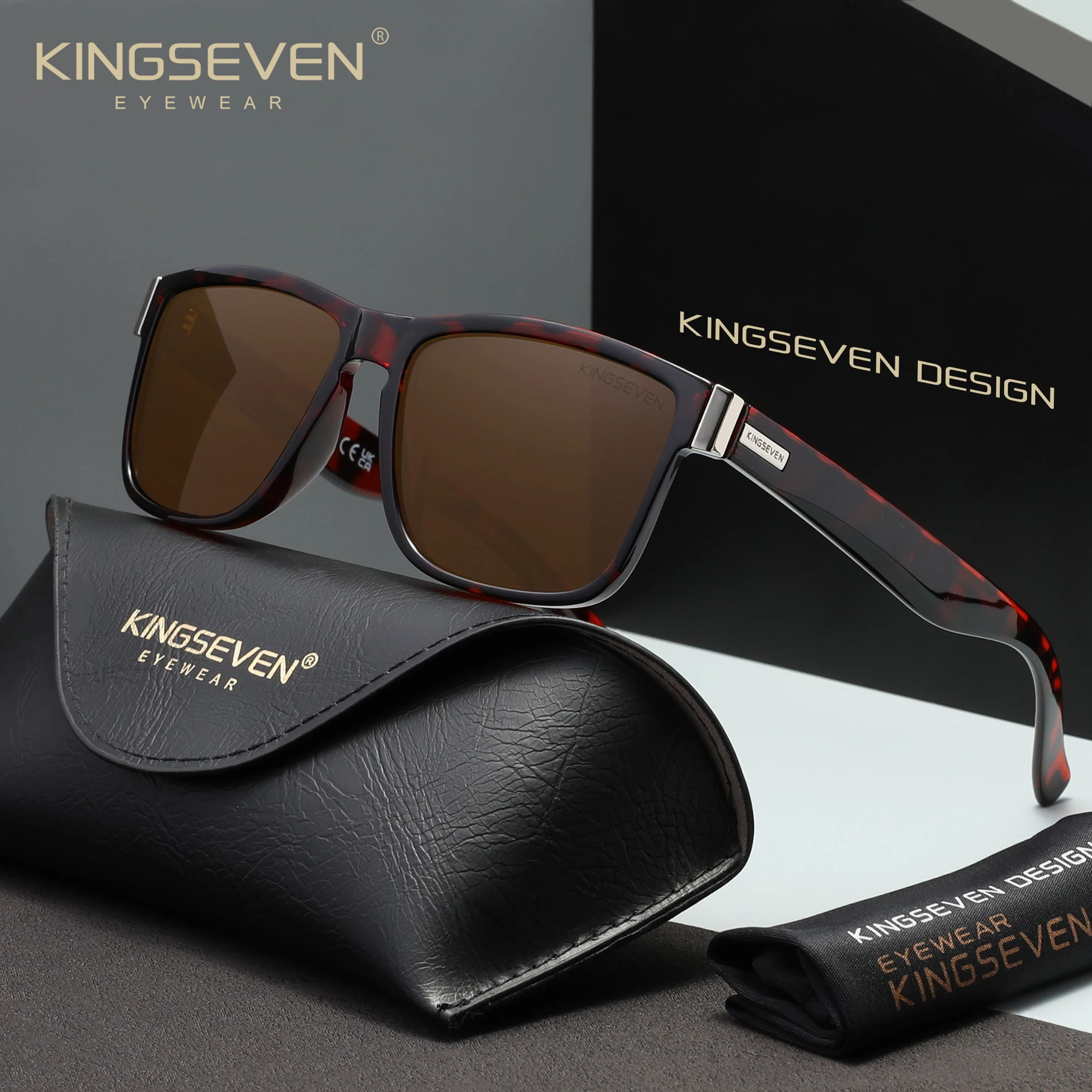KINGSEVEN Classic Design Rectangular Polarized Sunglasses UV400 For Travel Effectively Block Ultraviolet Rays Eyewear