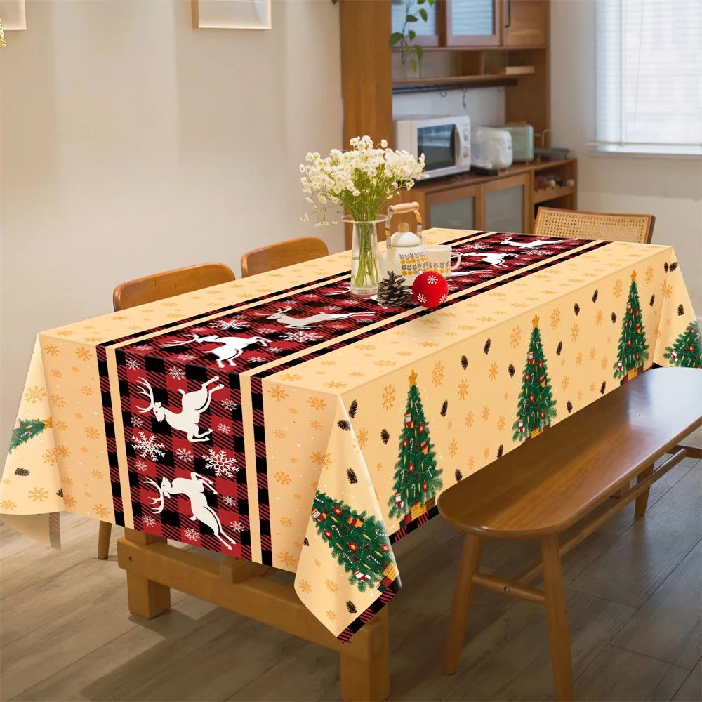 

137x274cm Christmas Tablecloth Deer Christmas Tree Disposable Table Covers Xmas Decoration for Home New Year Party Krest Decorat