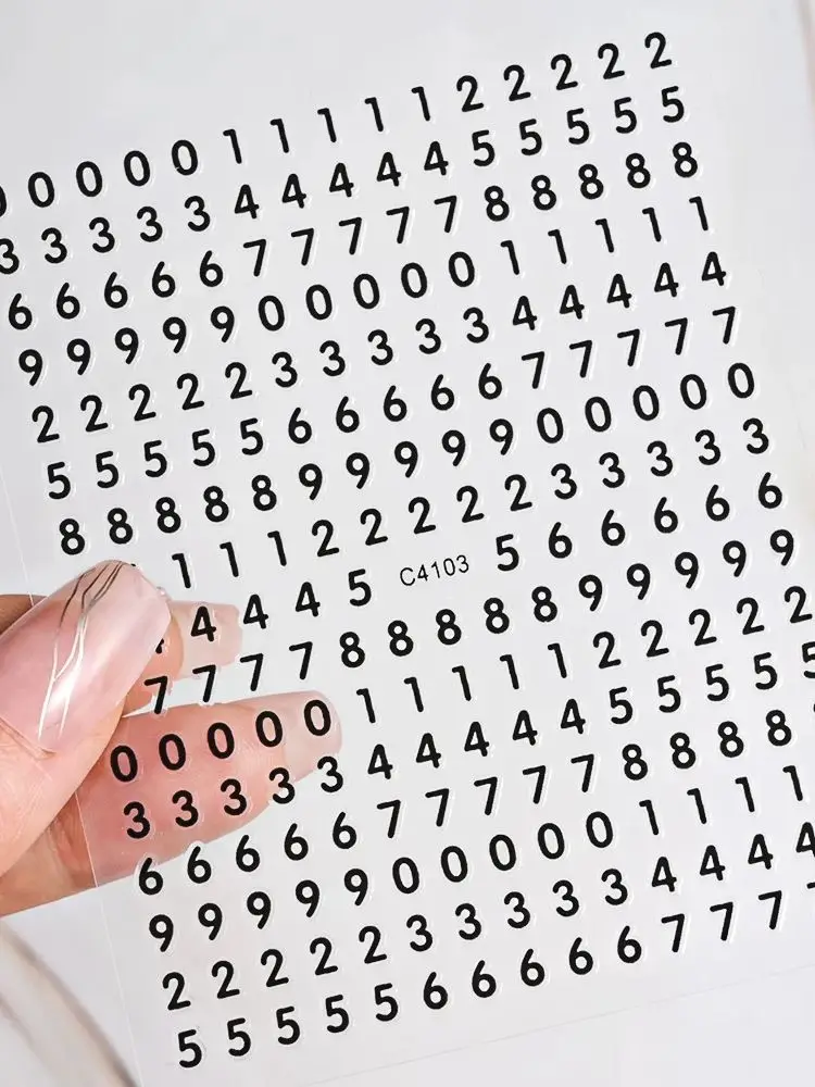Autocollants 3D pour Nail Art, 1 feuille, chiffres 0-9, noir et blanc, Design de lettres anglaises, décalcomanies auto-adhésives, 26 curseurs de manucure Alphabet