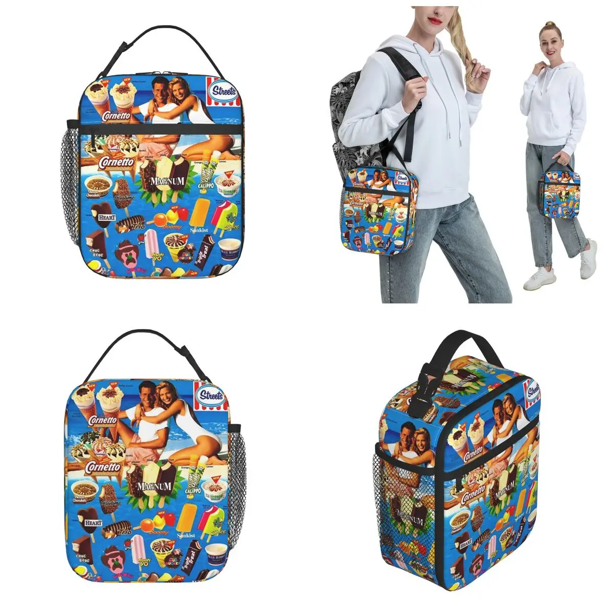 Ice Cream Vintage Menu Thermal Insulated Lunch Bag for School Portable Bento Box Cooler Thermal Lunch Boxes