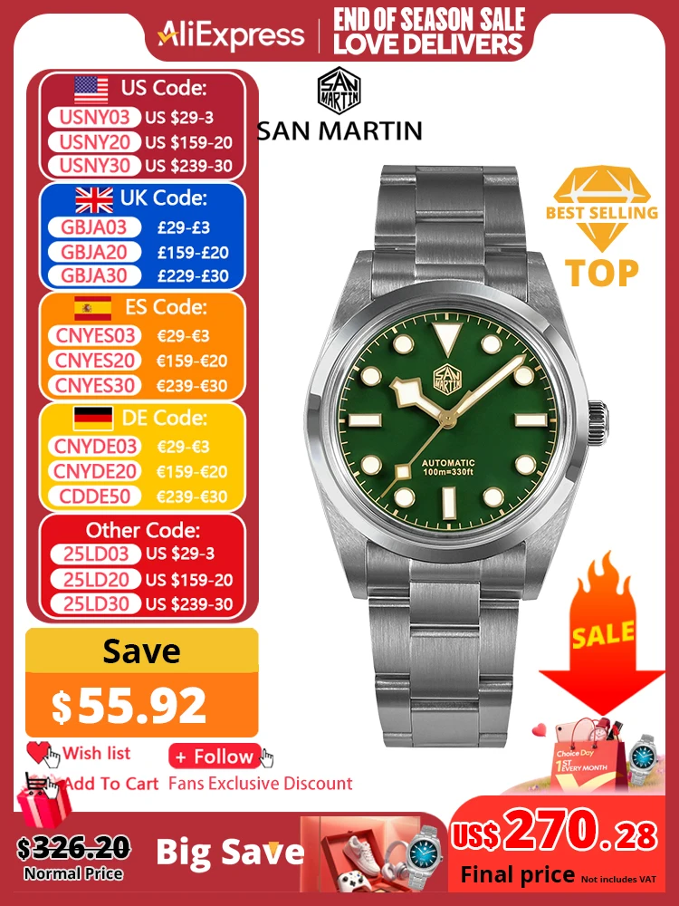 San Martin Vintage 36mm BB36 Explore Climbing Series Luxury Men Watch Couples Sport Watches Automatic Mechanical 10Bar Relogio