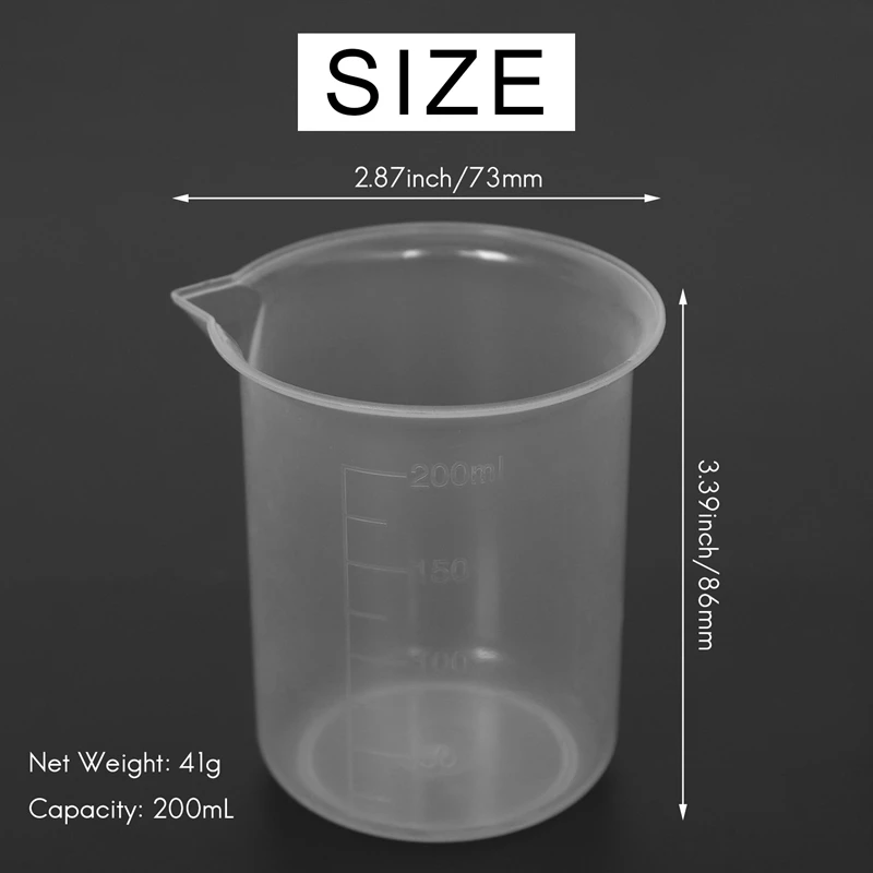 Kitchen Lab Graduated Beaker Clear Plastic Measuring Cup Thicken With Cap Measuring Jug 200Ml 2Pcs