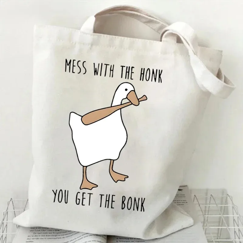 Funny Honk Untitled Goose Game Women Handbags Harajuku Goose Shopping Bags Cartoon Canvas Shoulder Bags Student Tote Bags view 6