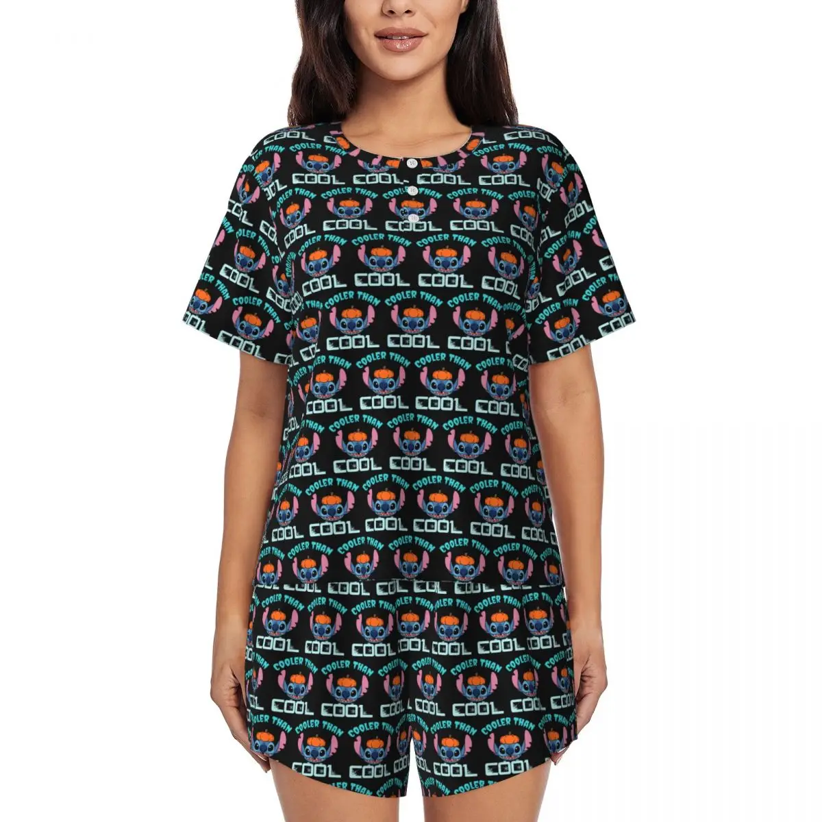 

Womens Cartoon Anime Manga Lilo And Stitch Pajamas Set Custom Print Short Sleeve Sleepwear Loungewear Pjs 2 Piece Sets