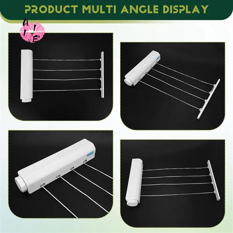 A11E-Retractable Clothesline Telescopic Indoor Outdoor Wall Mounted Clothes Dryer Line Drying Rope Hanger
