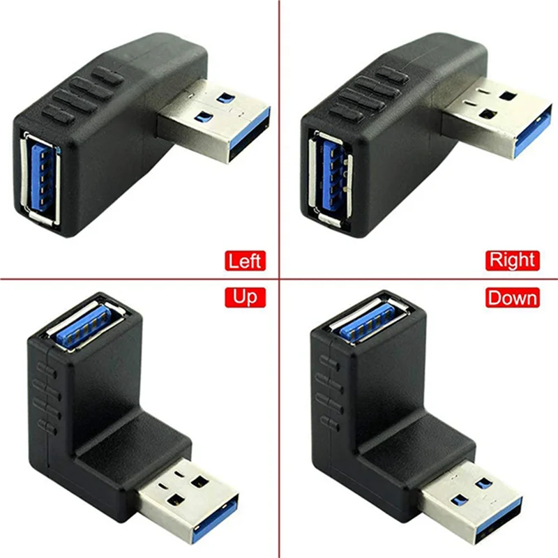 Acopladores adaptadores USB ABT-8PCS Conector USB macho a hembra de 90 grados - Incluye adaptador de ángulo izquierdo, derecho, arriba y abajo
