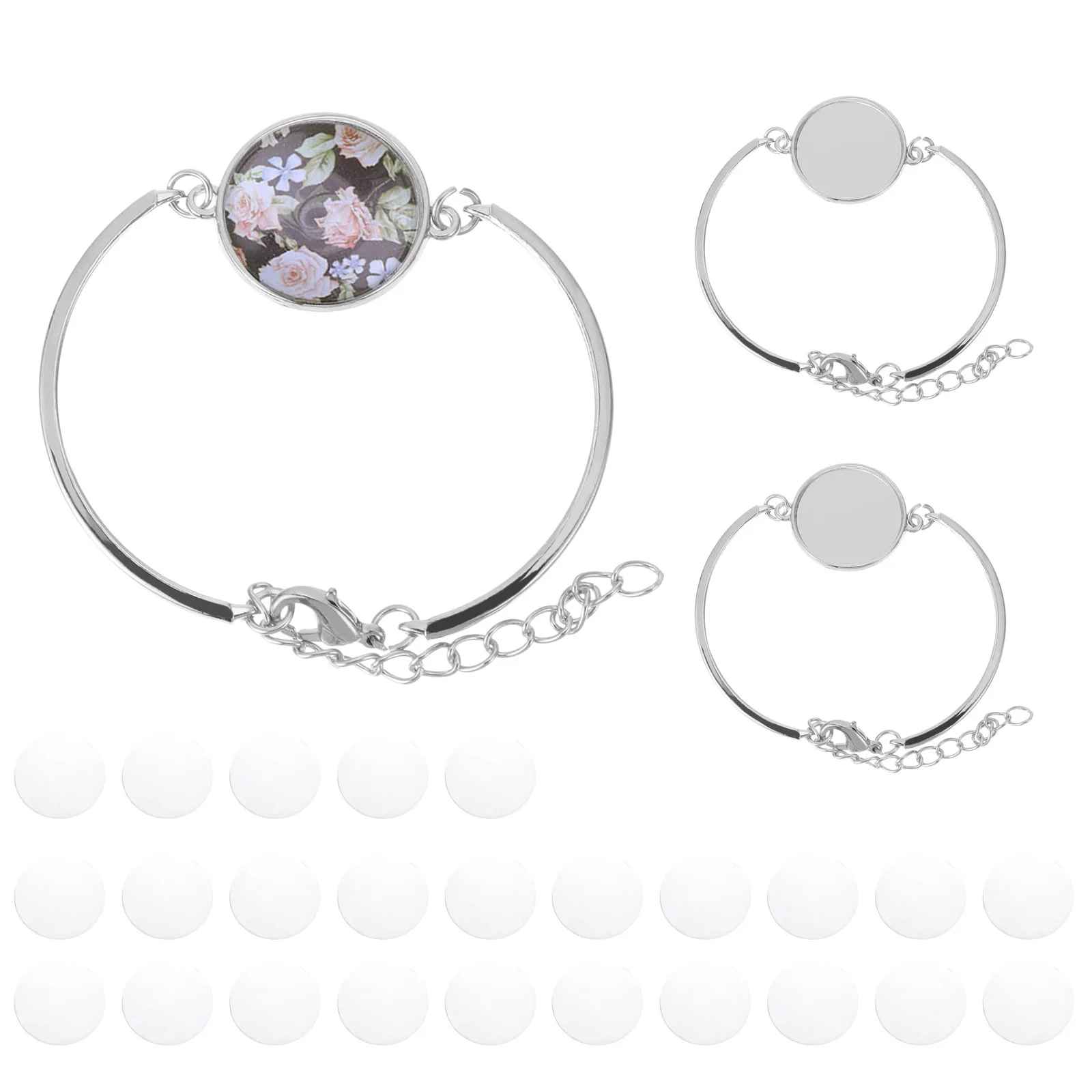 

25 Pcs Lobster Clasp Bracelet Jewelry Craft Tray Cameo Bezel Round with Cabochons DIY Alloy Trays