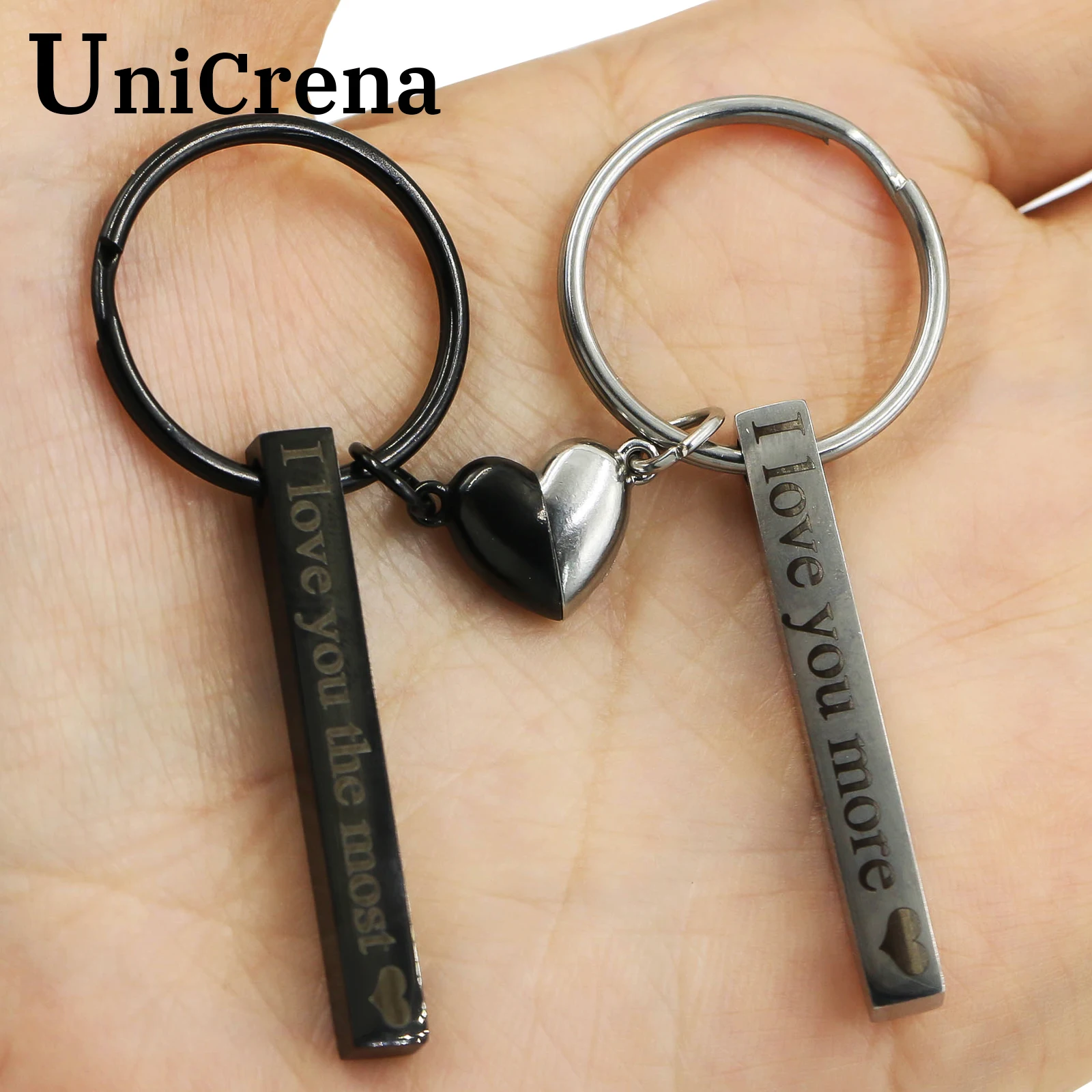 

Unicrena Magnetic Love Heart Keychain for Couples–Tungsten Steel Keyrings with Laser Engraved Names Anniversary Gift for Him&Her