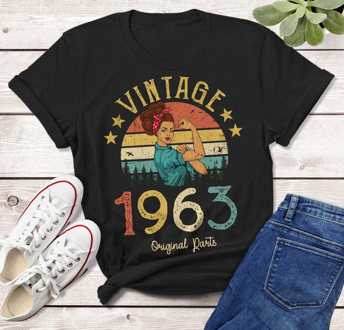 Vintage 1963 Original Parts  T-Shirt Women Rosie 62 Years Old 62th Birthday Party Gift Idea Mom Wife Friend Funny Retro Tee