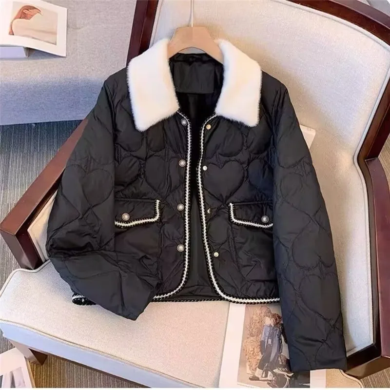 

Short Women's Small Fragrance Feather Coat Winter 2025 New Female Fashion Jacket Temperament Warm Cotton Padded Coat Overcoat