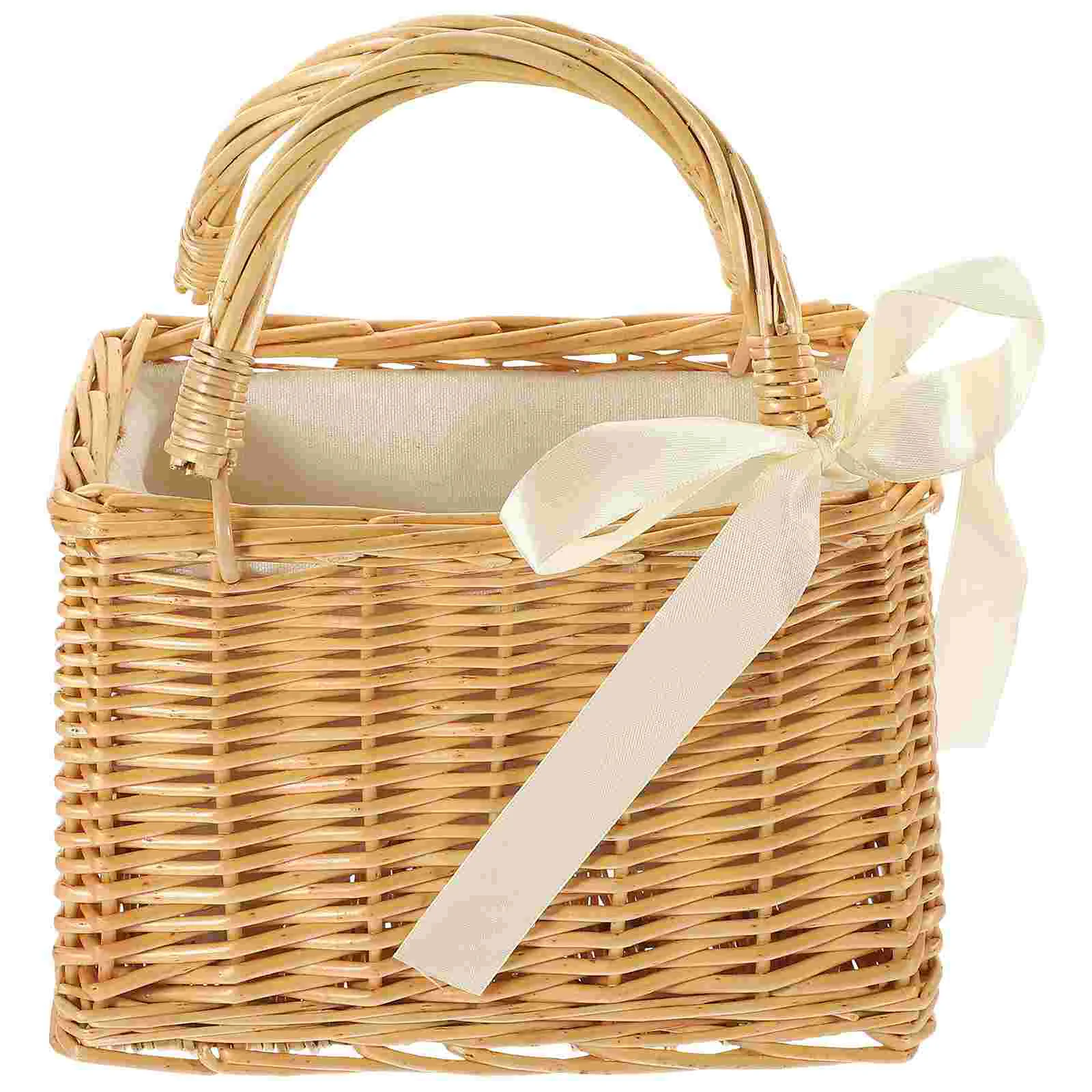 

Woven Flower Basket Handbag Square Seagrass Wicker Picnic Plant Vegetables Storage