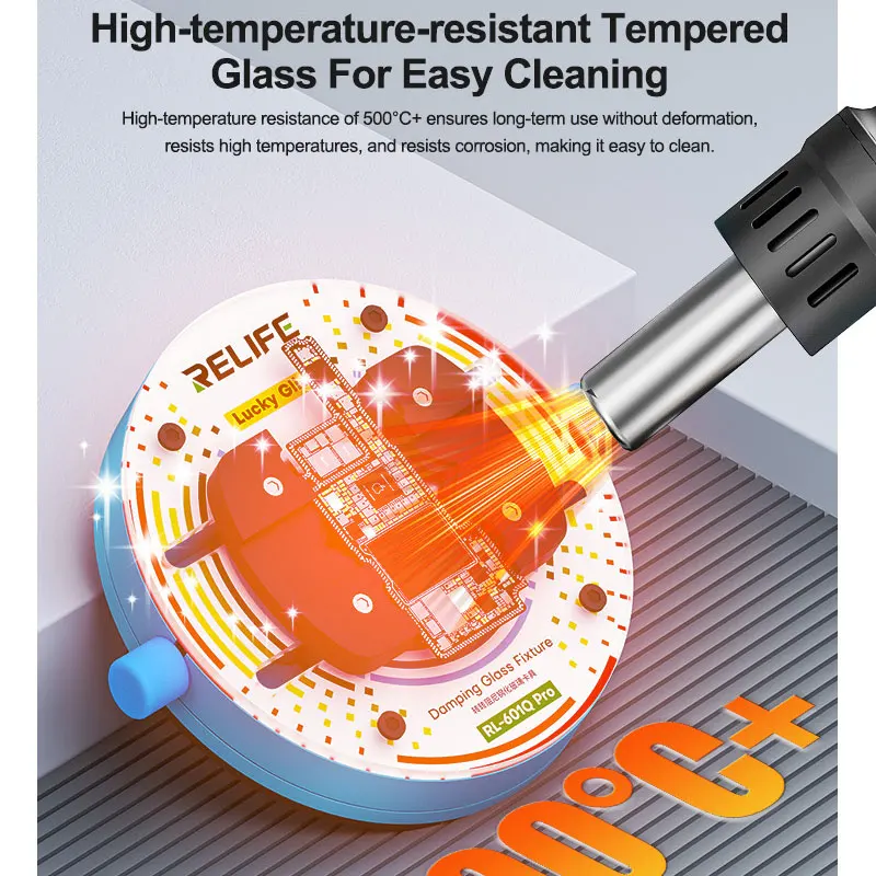 

RELIFE RL-601Q Pro 360° Rotating Fixture Tempered Heat-insulating Glass for Various Mobile Phone Motherboards Repair Tools
