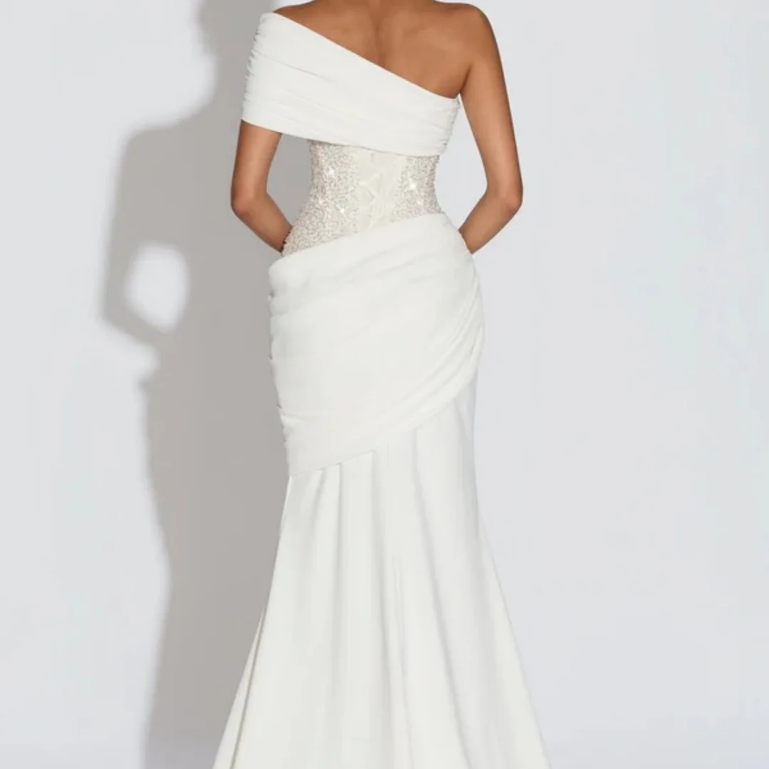 Bella Customized White One Shoulder Sequin Waist robes de soirée Mermaid Train Gown Elegant Party Dresses Stylish Prom Dress image 3