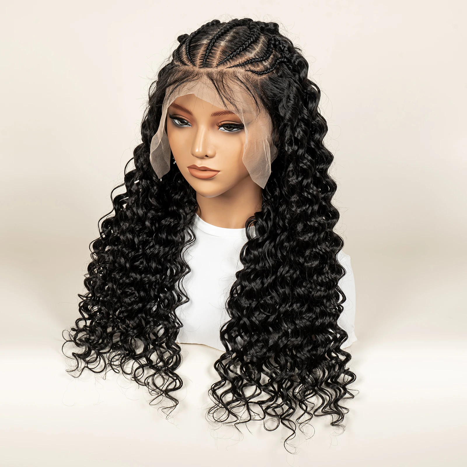 نصف شعر مستعار مضفر مع طفل كورنو الطبيعي شعر مستعار اصطناعي موجة عميقة كامل الدانتيل الباروكات 26 بوصة للنساء السود #5
