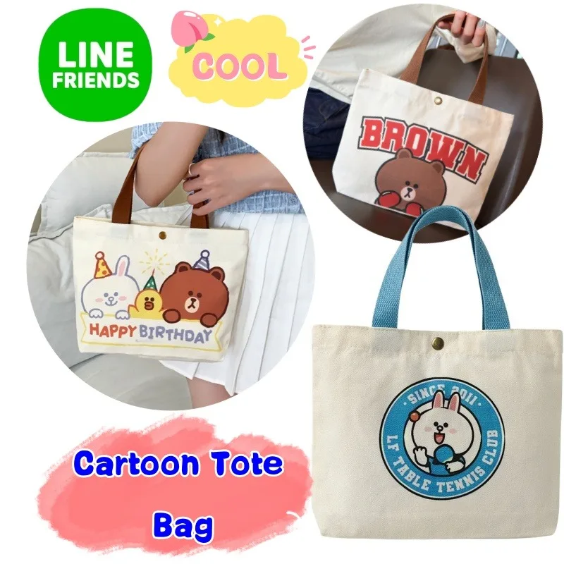 

New Line friends Brown Cony Sally High Color Creative Simple Large Capacity Portable Handbag Cartoon Cute Lunch Box Canvas Bag