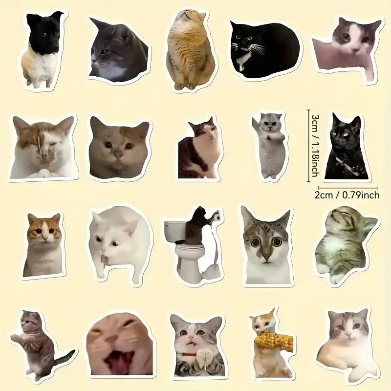 100pcs Cute and Funny Cat Sticker Pack - Trendy Instagram-Style Memes for Laptops, Suitcases, Computers, Chairs, Walls, Cabinets