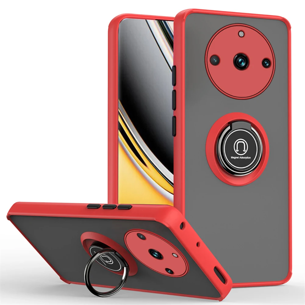 ماتي درع كاميرا غطاء مقاوم للصدمات ، حامل حلقة مغناطيسية ، حافظة لجهاز Realme 11 Pro Plus ، 5G ، سيارة