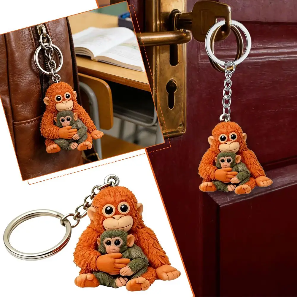 Protect Punch The Monkey Schlüsselanhänger, 2D-Acryl-Schlüsselanhänger für Rucksäcke und Autoschlüssel, niedlicher Affe mit Spielzeug-Dekor