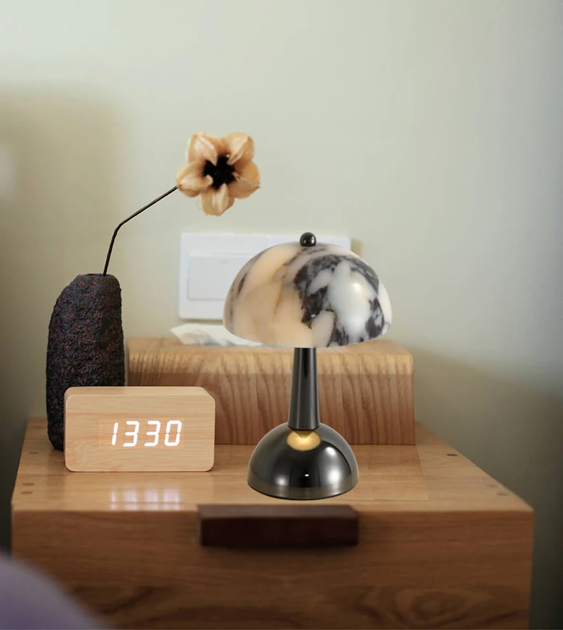 Rechargeable Battery LED Night Light Natural Marble Black
