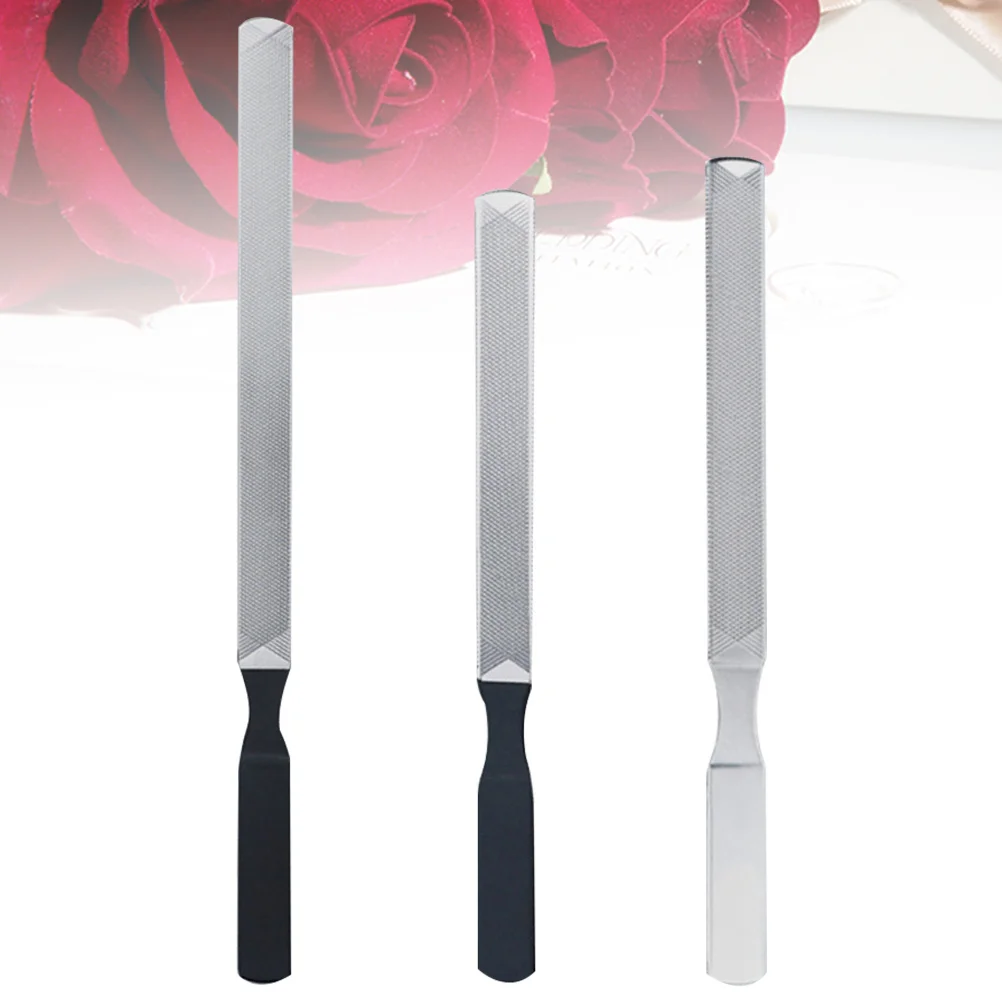 3개입 스테인리스 스틸 파일 슬림 매니큐어 도구 손톱 광택 제거 네일 아트 디자인 홈 살롱용 네일 파일 도구