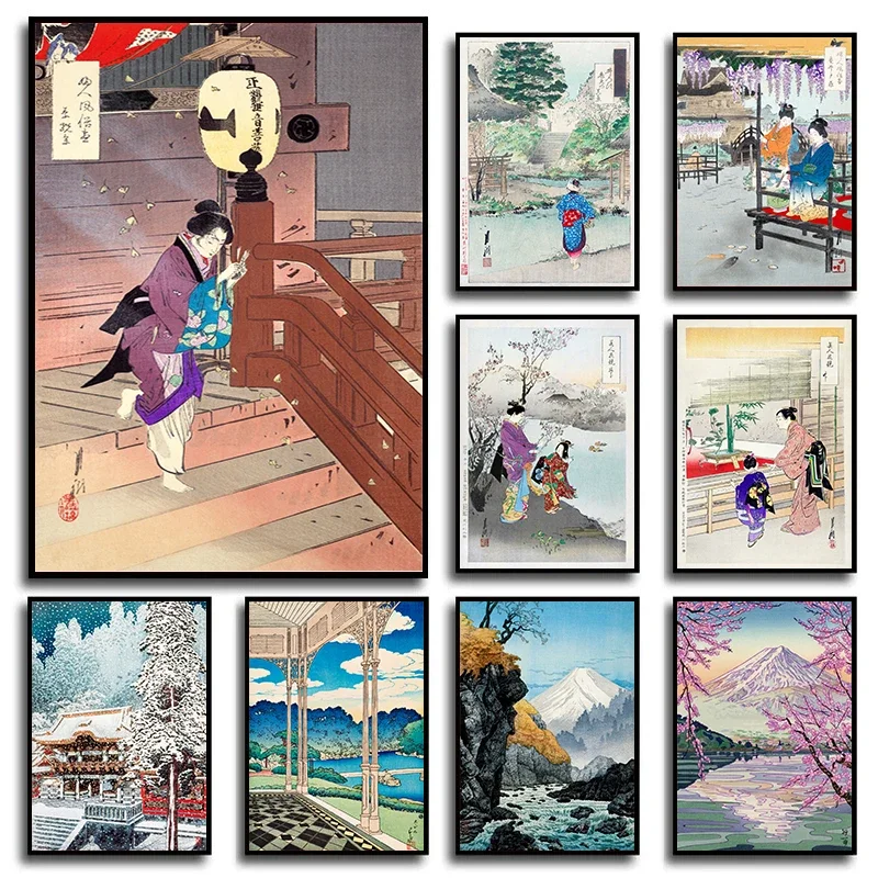 (No frame)Vintage Japanese Landscape Poster Japanese Women Traditional Art Culture Ukiyo-e Style Pictures HD Print Canvas Pai