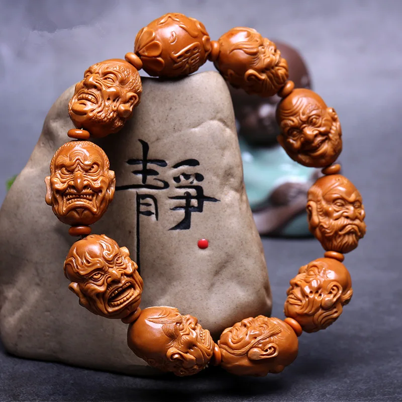 

Nut Bracelet Men's Double-Sided Eighteen Disciples of the Buddha Stone Carving Crafts Pieces Olive Hu Hand Carved